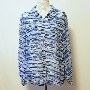 Two By Vince Camuto Button Front Sheer Blouse Sz L